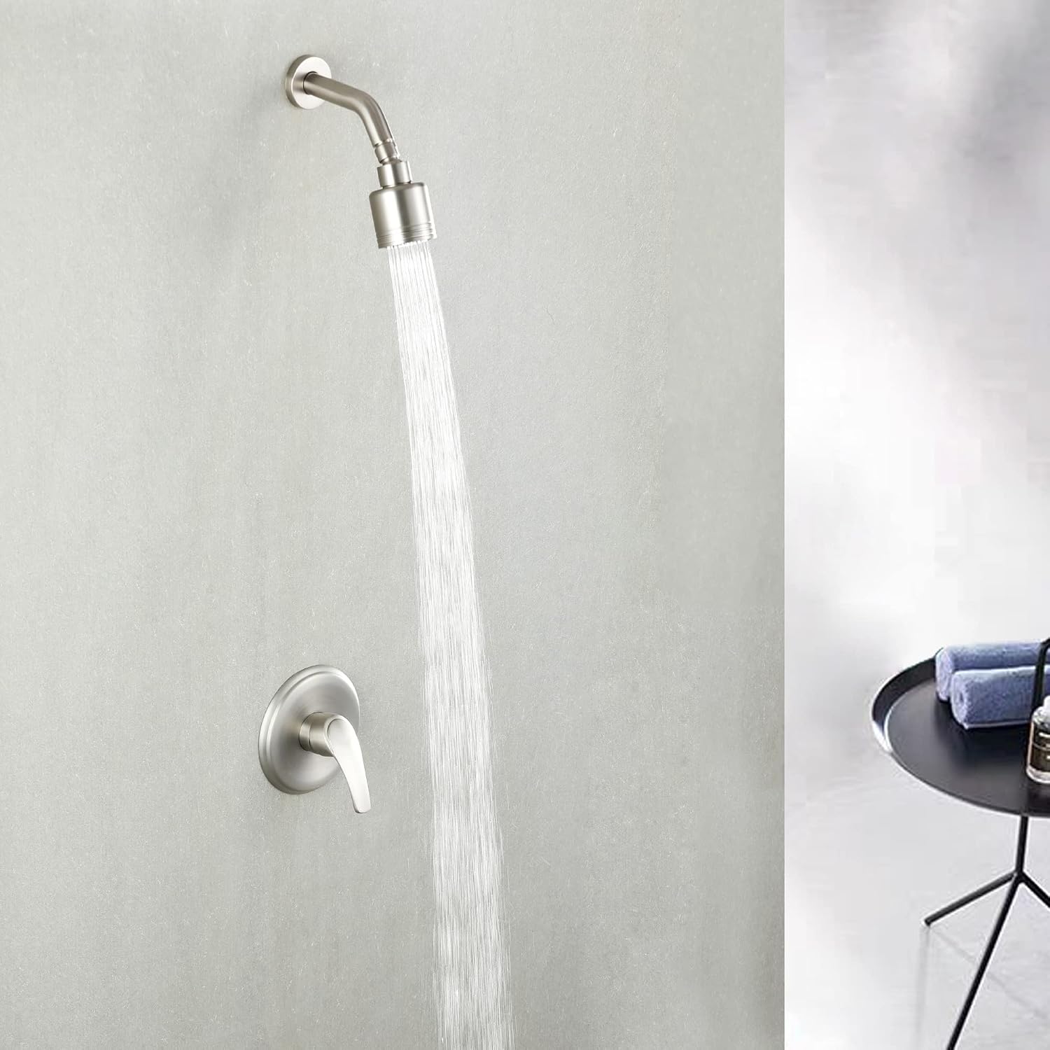 Wall Mounted Shower Faucet Set, Shower Fixtures Shower Mixer, Single Function Shower Trim Kit Pressure Balancing Shower System with Single Spray Detachable Clean Shower Head,Brushed