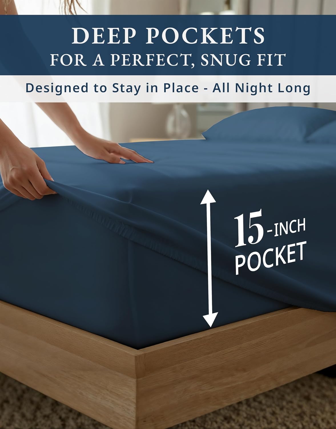 LANE LINEN 100% Cotton Split King Sheets for Adjustable Beds - 1000 Thread Count, Long Staple Mercerized Bedding Sheets, Luxury Hotel Like Thick 15' Deep Pocket Reinforced French Seams - Estate Blue