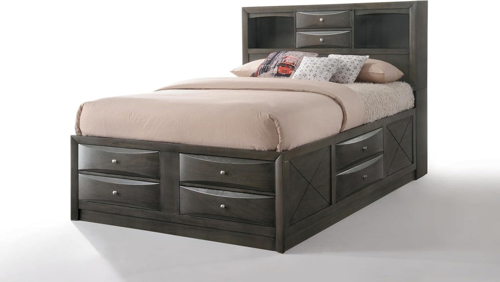 Acme Ireland Queen Wooden Captain's Bed with Storage Drawers in Gray Oak
