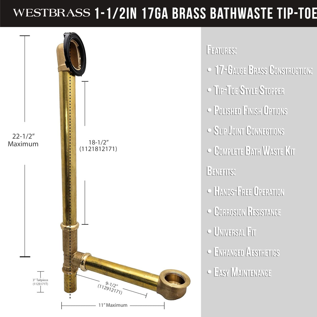 Westbrass Beehive Grid Bath Waste - 22' Make-Up, 17 Gauge Tubing, Matte Black, D324-62