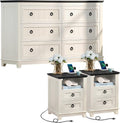 Joaxswe Farmhouse Furniture Set, Nightstands Set of 2 and 6 Drawers Dresser for Bedroom, 54 Inch Wide Wood Dresser and 18' Night Stands with Charging Station for Bedroom, Living Room, Hallway