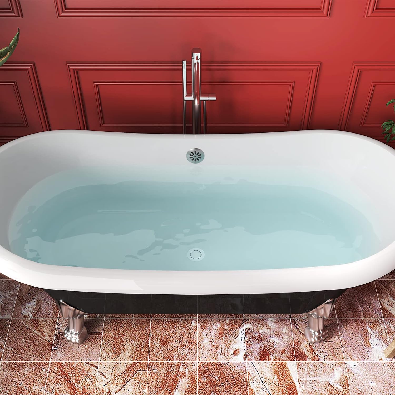 67' Acrylic Freestanding Bathtub, Free Standing Clawfoot Tub, Soaking Tub with Integrated Slotted Overflow, Toe-Tap Chrome Drain, cUPC Certified, Matte Black