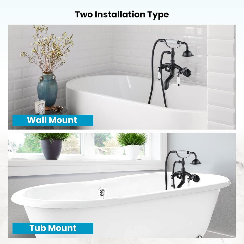 gotonovo Clawfoot Tub Bathtub Matte Black Shower Faucet with Hand Shower Sprayer Wall Mount Bronze Ceramics 2 Double Handle Shower Faucet System Telephone Shape