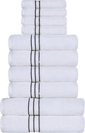 Superior Hotel Turkish Cotton 10 Piece Towel Set, Ultra Plush Spa Quality Heavyweight Essentials for Bathroom, Thick Absorbent and Soft, Dobby Border, Includes 2 Bath 4 Hand 4 Washcloths, Navy Blue