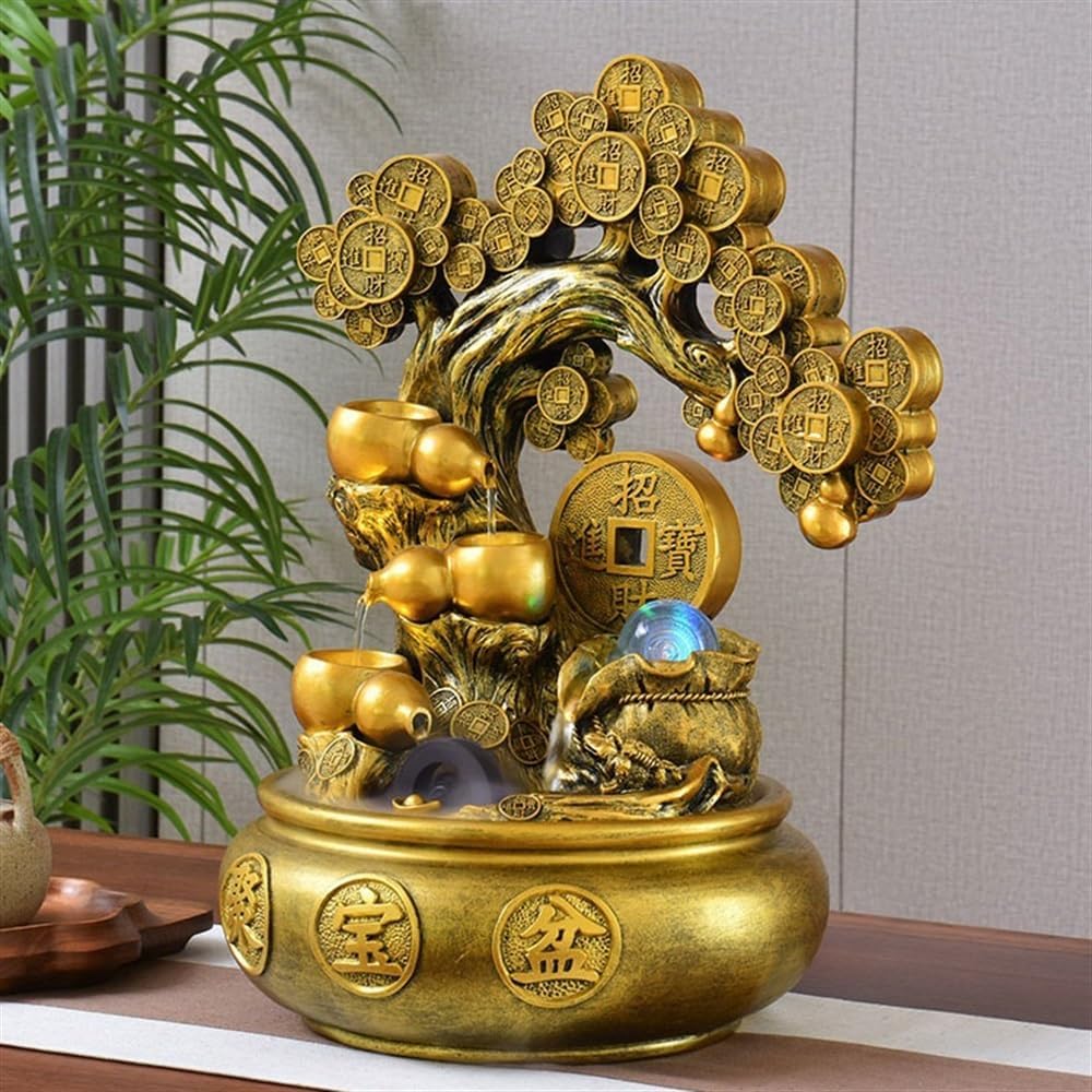 GRFIT Indoor Fountain Decorative Fountain, Feng Shui Wheel Circulating Water for Living Room, Office, Landscape, Flowing Water Ornaments to Attract Wealth Tabletop Fountain