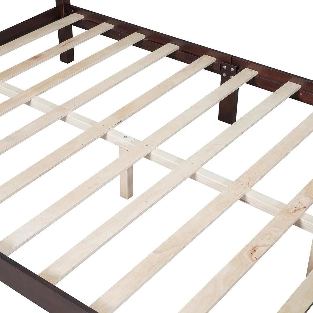 3-Pieces Bedroom Sets,Queen Size Wood Platform Bed and Two Storage Nightstand and Dresser,Dark Walnut