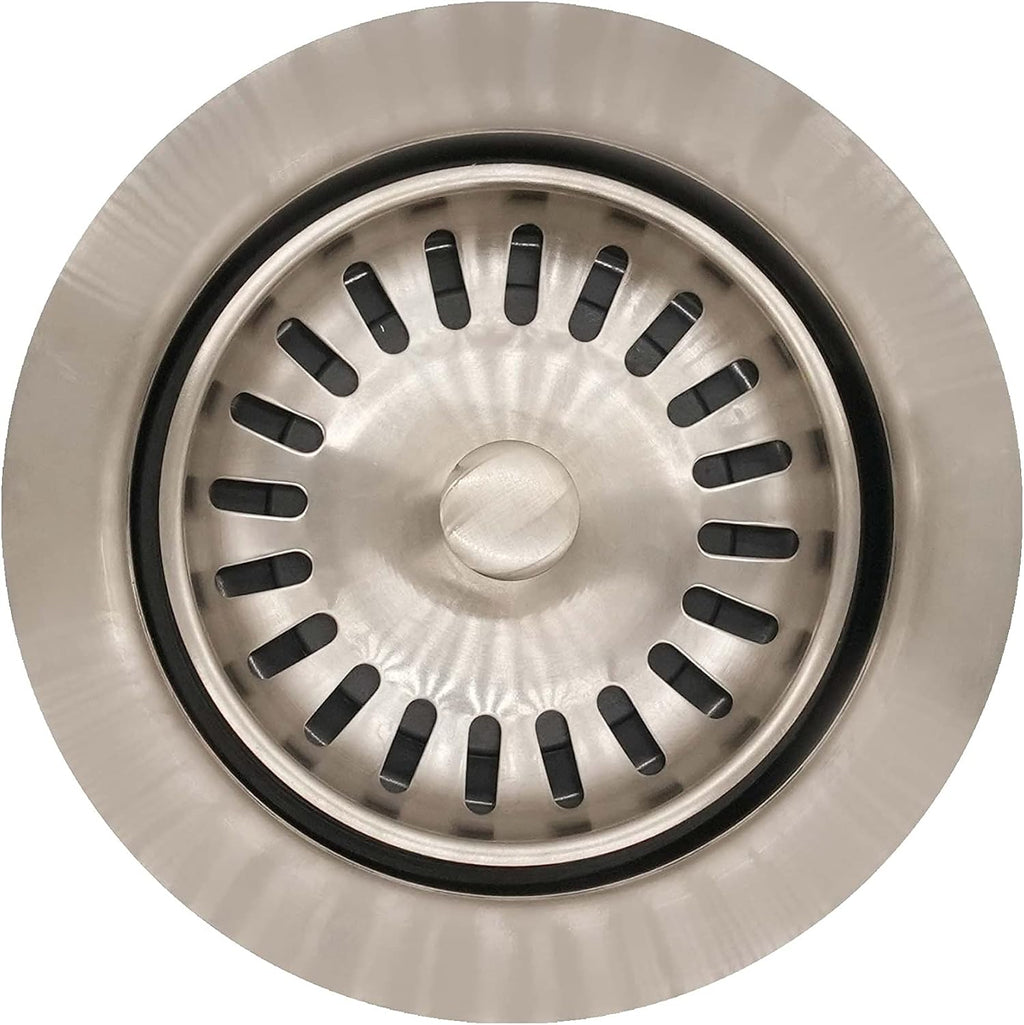 Westbrass CO2195S-07 Combo Pack 3-1/2' Wing Nut Twist Style Large Kitchen Sink Basket Strainer and Extra-Deep Collar Kitchen Sink Waste Disposal Flange with Strainer Stopper, Satin Nickel