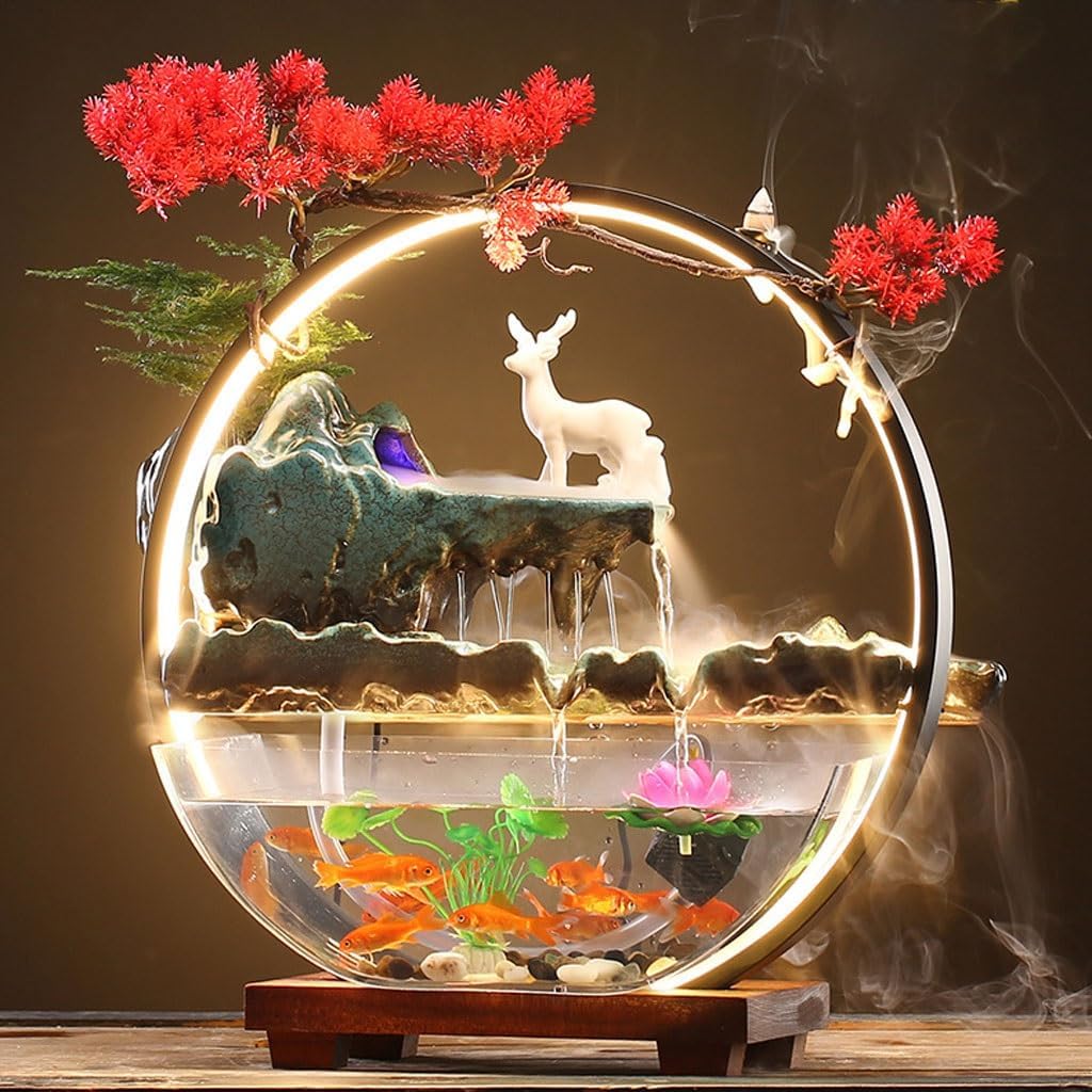 GUERNSEY Tabletop Fountain Flowing Water Fish Tank Fountain Ornaments Office Desktop Hill Flowing Water Study Desktop Decorations Indoor Fountain
