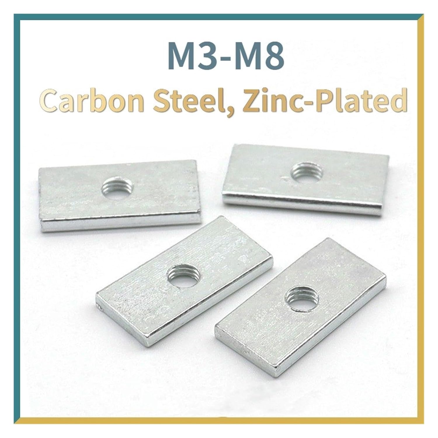 10/50pcs Square Nuts - Zinc Plated Carbon Steel Rectangular Nuts for Aluminum Profiles M3 M4 M5 M6 M8(M8x25x15x5 50pcs)