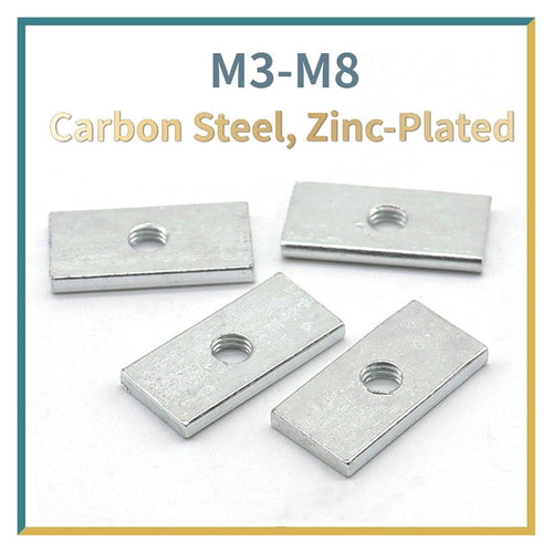 10/50pcs Square Nuts - Zinc Plated Carbon Steel Rectangular Nuts for Aluminum Profiles M3 M4 M5 M6 M8(M8x25x15x5 50pcs)