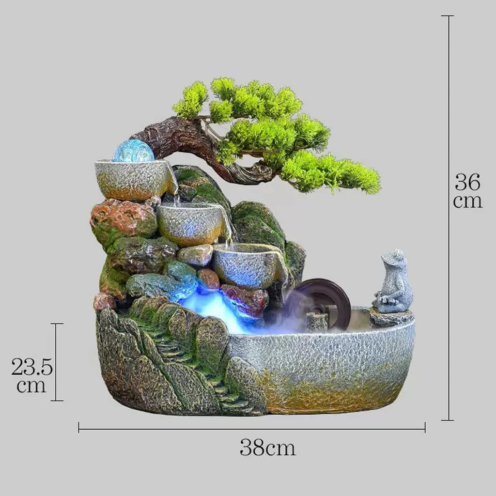 HIHELO Desktop Fountain Indoor Tabletop Fountain Waterfall Zen Meditation Indoor Waterfall Function with Automatic Pump Artificial Tree and Lighting Waterfall Water Fountain Outdoor (Size : Medium)