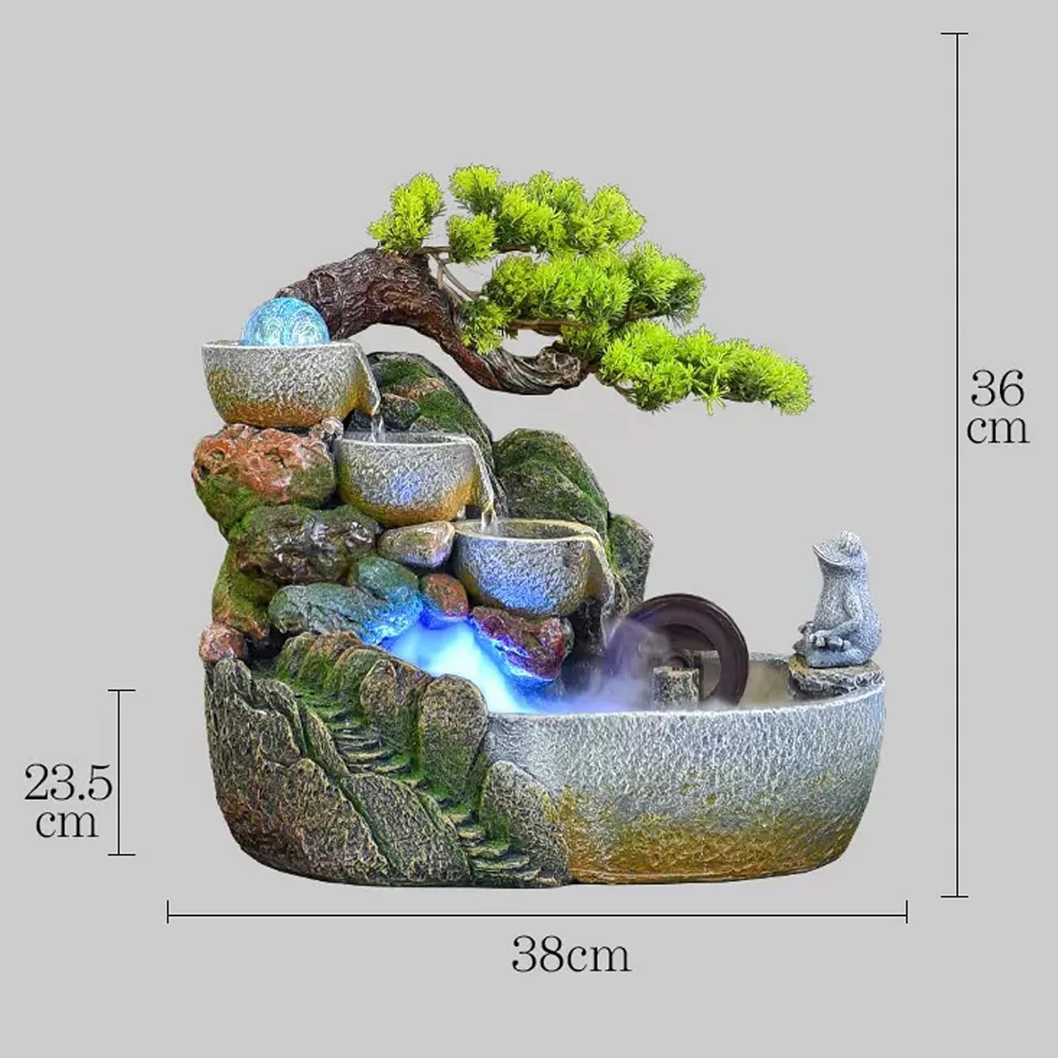 HIHELO Desktop Fountain Indoor Tabletop Fountain Waterfall Zen Meditation Indoor Waterfall Function with Automatic Pump Artificial Tree and Lighting Waterfall Water Fountain Outdoor (Size : Medium)