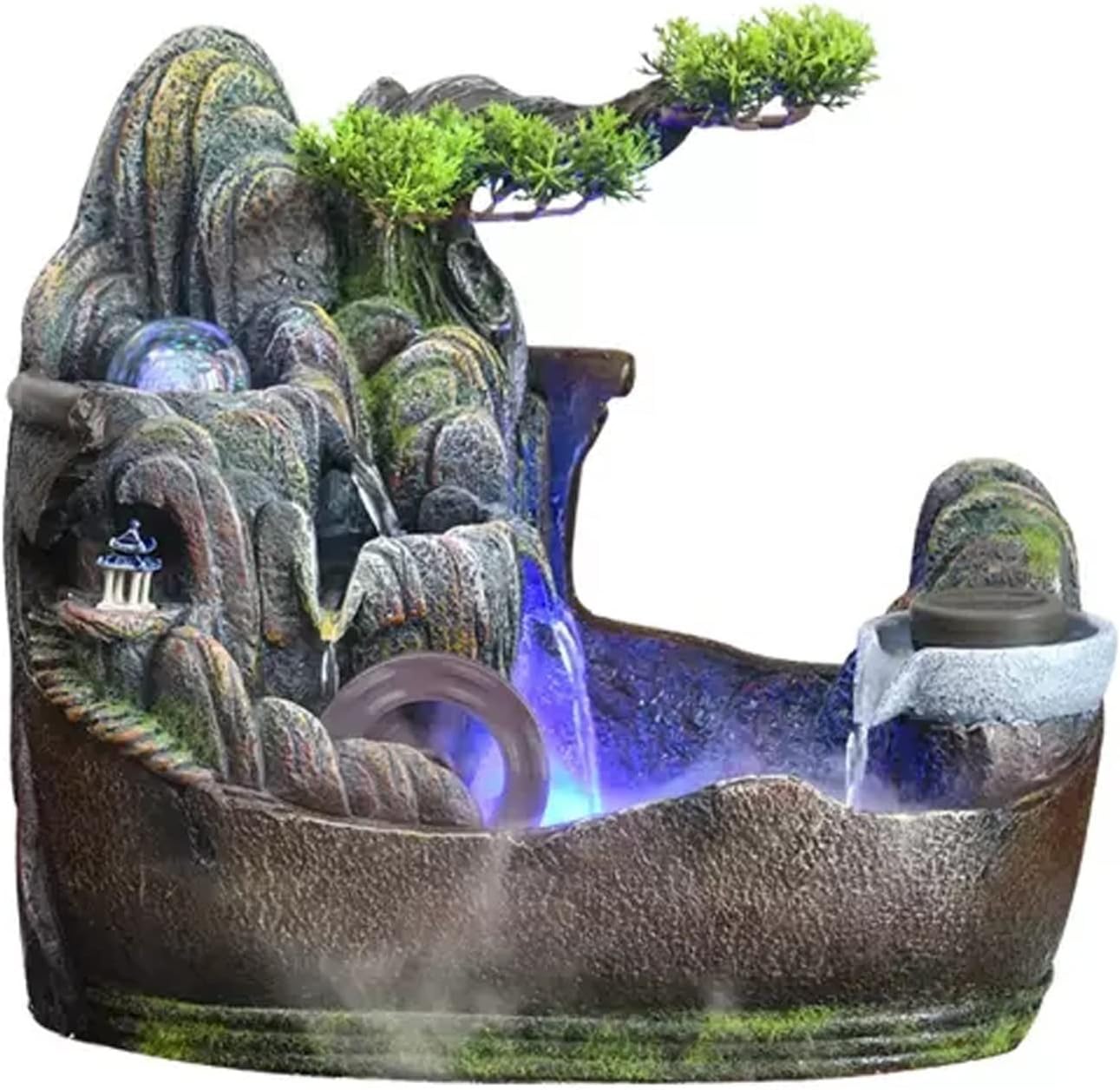 HIHELO Desktop Fountain Indoor Tabletop Fountain Rockery Waterfall Water Feature Home Decor Table Centerpiece with Water Pump and Spinning Ball Water Fountain Outdoor (Size : L)