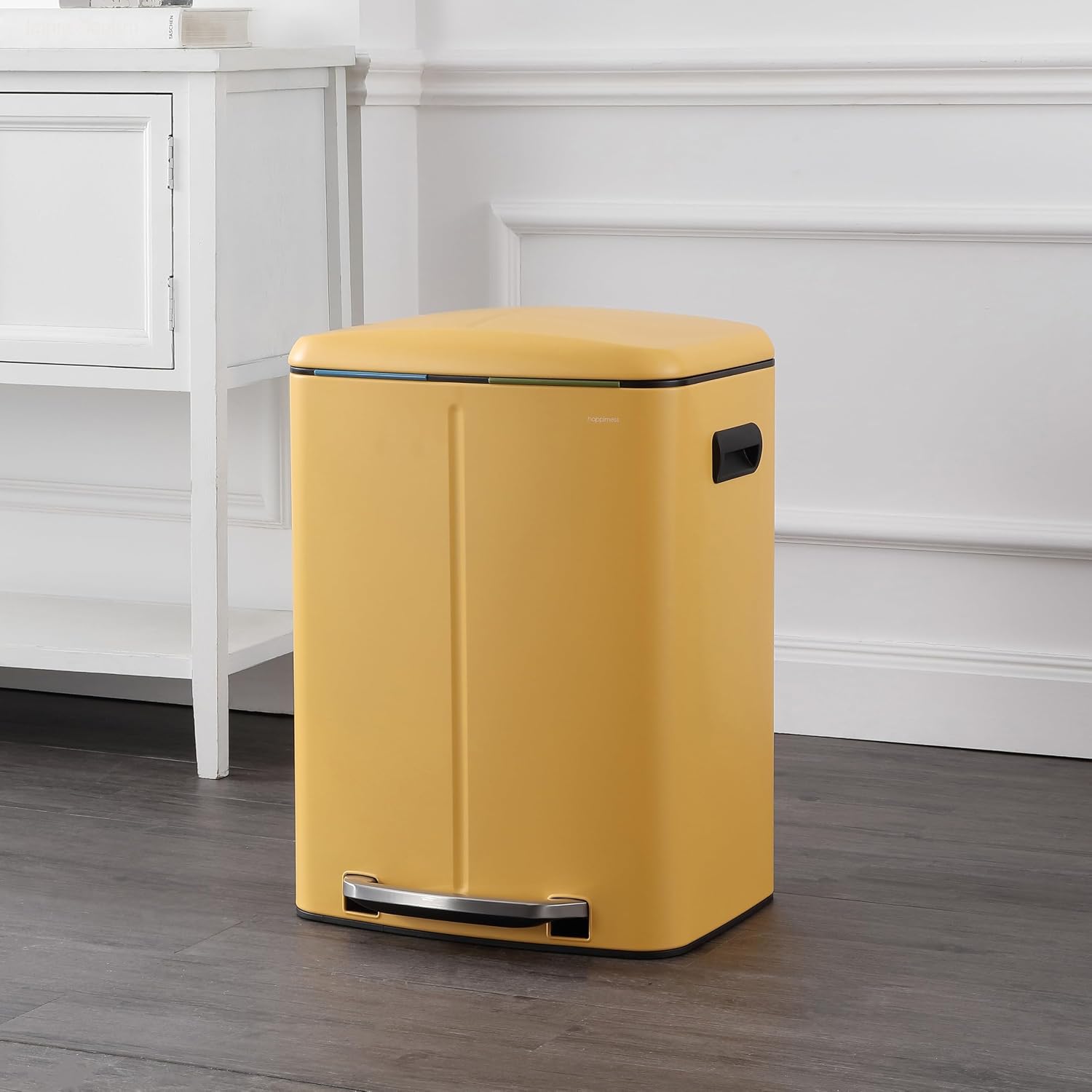 happimess HPM1005L Marco Rectangular 10.6-Gallon Double Bucket Trash Can with Soft-Close Lid, Daffodil Yellow, Fingerprint Resistant, Modern, Minimalistic for Home, Kitchen, Office, Bedroom, Bathroom