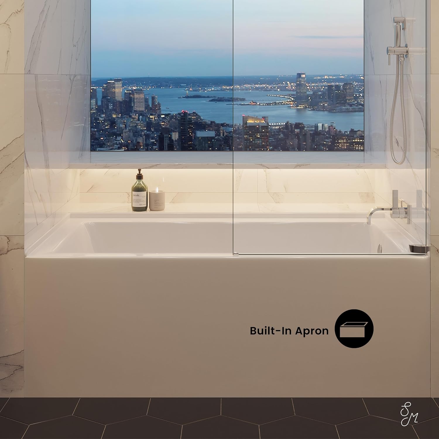 Voltaire 60' x 30' Right Drain Skirted Soaking Bathtub with Apron ADA Height in Glossy White