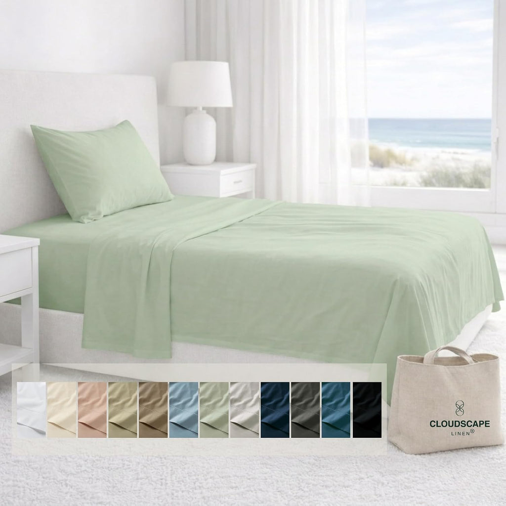 CLOUDSCAPE 100% Egyptian Cotton Sheets Twin XL Size, 3 Pcs Breathable and Naturally Cooling Bedding Set, Long-Staple Cotton for Lasting Softness, Deep Pocket Fitted up to 16', Mineral