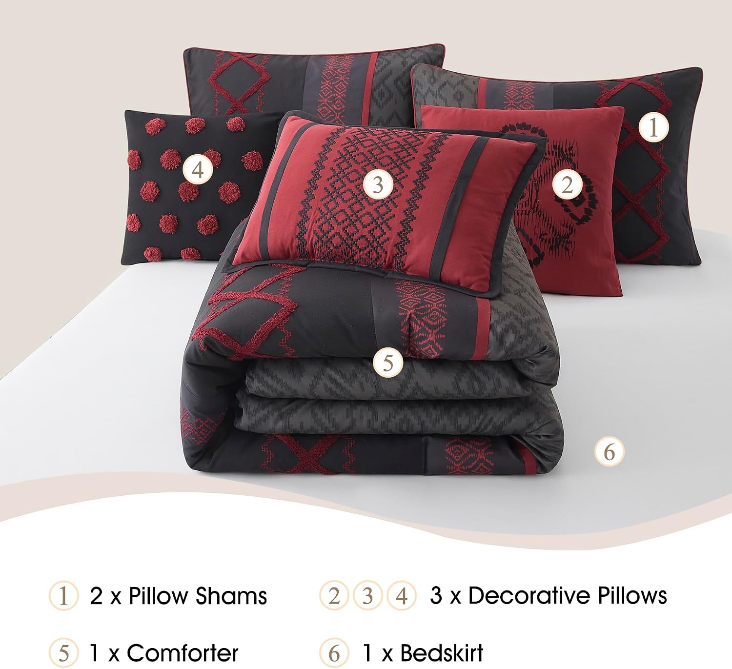 Stratford Park Luxury 7 Piece Cozy Comforter Set, Queen Size, Black and Red, Embroidered Bedding Sets, Premium Microfiber, All Season Home Décor