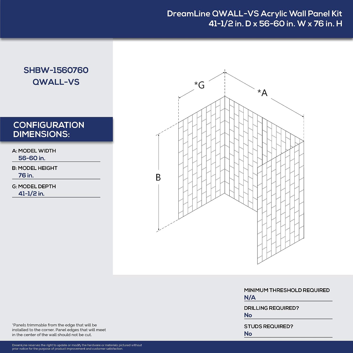 DreamLine Infinity-Z 32 inch D x 60 inch W x 78 3/4 inch H Semi-Frameless Sliding Shower Door in Brushed Nickel and Clear Glass, Right Drain Shower Base, and Wall Kit in White
