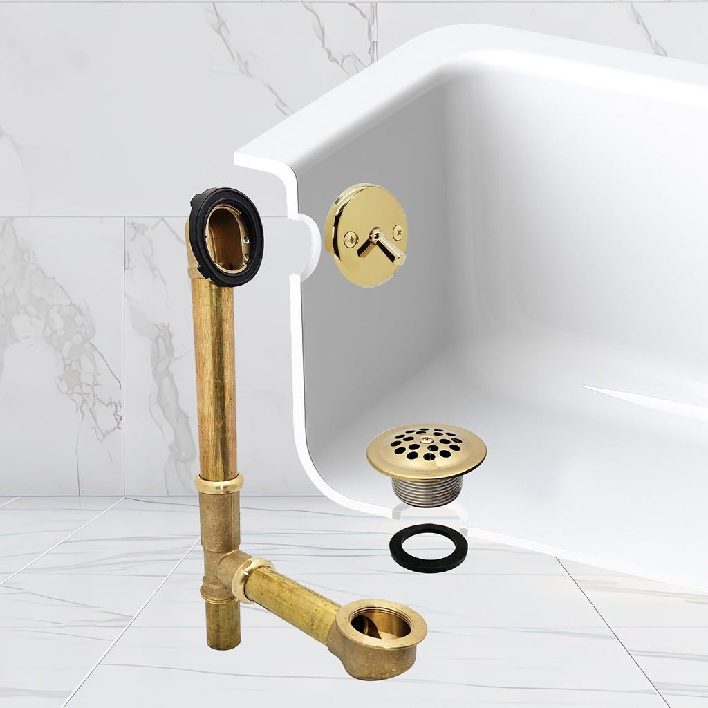 Westbrass A323-01 14' Bath Waste & Overflow Assembly with Trip Lever and Beehive Strainer Grid Drain, Polished Brass