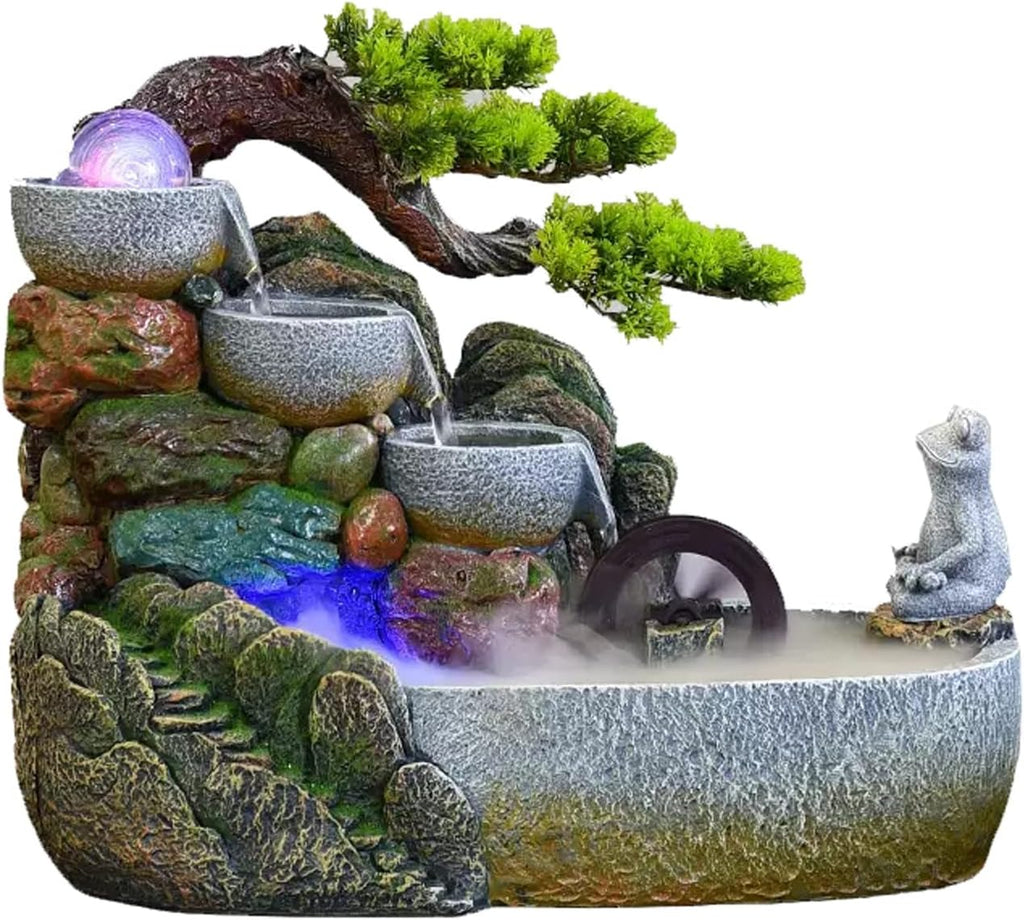 HIHELO Desktop Fountain Indoor Tabletop Fountain Waterfall Zen Meditation Indoor Waterfall Function with Automatic Pump Artificial Tree and Lighting Waterfall Water Fountain Outdoor (Size : Large)