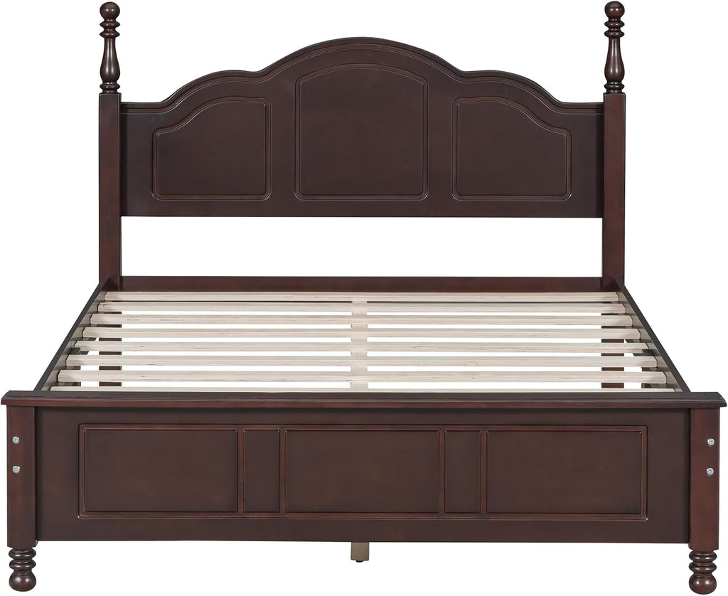 3-Pieces Bedroom Sets, Retro Style Full Size Platform Bed with Wooden Slat Support and Headboard, Wooden Bedroom Furniture Set with 2 Nightstands for Kids Teens Adults Bedroom (Walnut + Wood 078)
