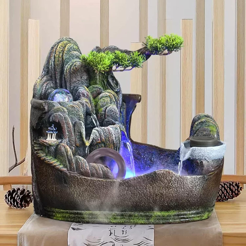 HIHELO Desktop Fountain Indoor Tabletop Fountain Rockery Waterfall Water Feature Home Decor Table Centerpiece with Water Pump and Spinning Ball Water Fountain Outdoor (Size : S)