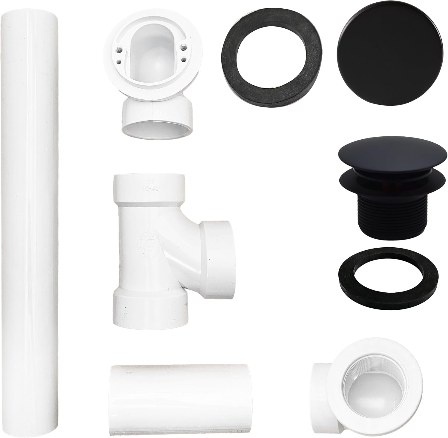 Westbrass 493244H-62 14' SCH. 40 PVC Bath Waste & Overflow Assembly with Illusionary Faceplate and Tip-Toe Drain Plug, Matte Black (12-Pack)