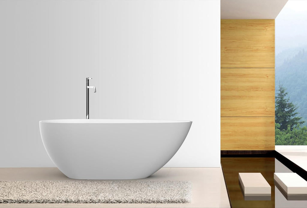67 inch Freestanding Bathtub for Main Bathroom – Modern All-White Acrylic Free Standing Tub with Chrome Drain & Overflow, Deep Soaking Tub for Full-Body Comfort