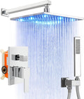 SKOWLL Shower Faucet Set with Handheld, Wall Mount 12 Inch Chrome Shower Head System, LED Overhead Shower Combo Set Rough-in Valve and Trim Included