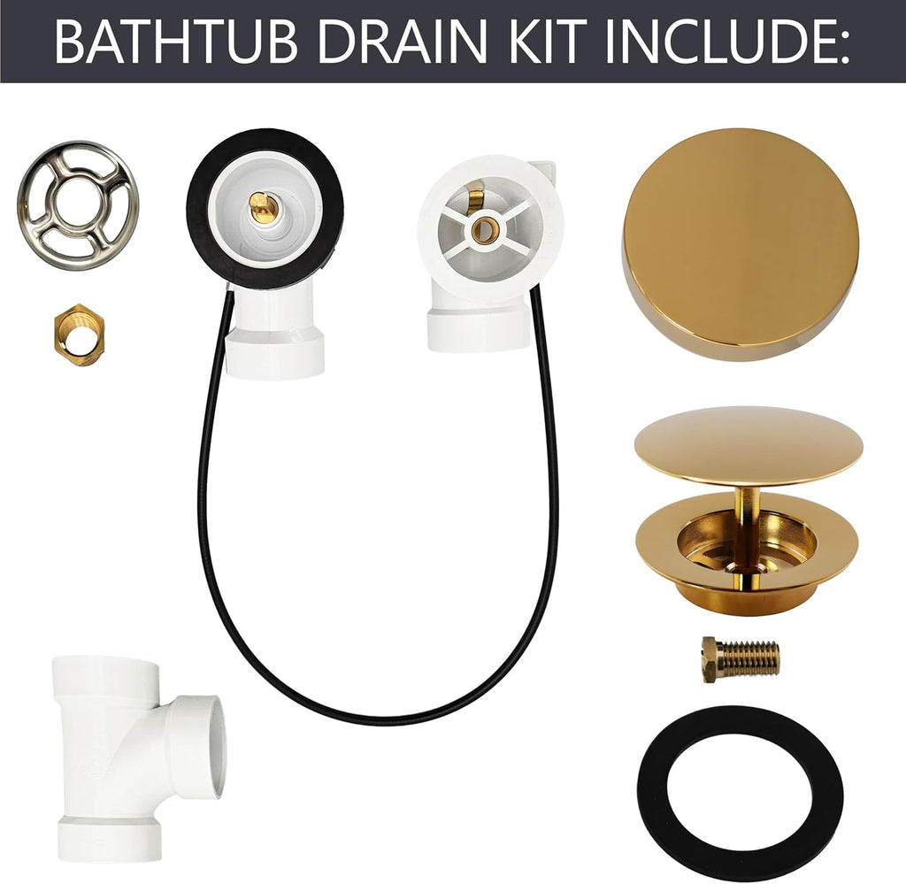 Westbrass D50P35SRE-01 35' Cable Drive Bathtub Drain Trim with Rotary Overflow Cover Knob, Pop-Up Stopper Sch. 40 PVC Fittings, Polished Brass