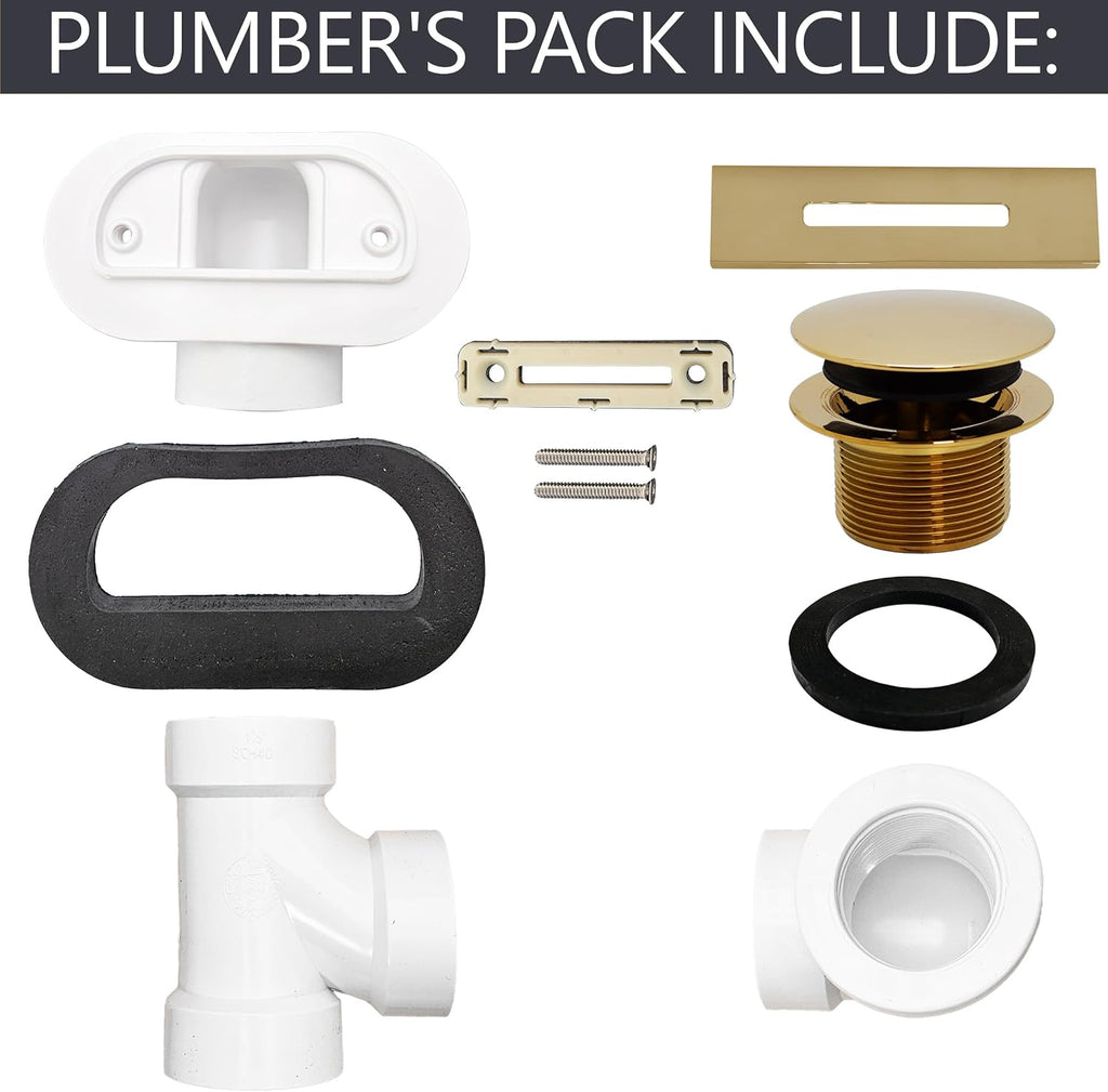 Westbrass D560RK-01 SCH. 40 PVC 1-1/2' Coarse Thread Plumber's Pack Tip-Toe Bathtub Drain Plug with Linear Overflow Faceplate, Tee & Elbows, Polished Brass (20-Pack)
