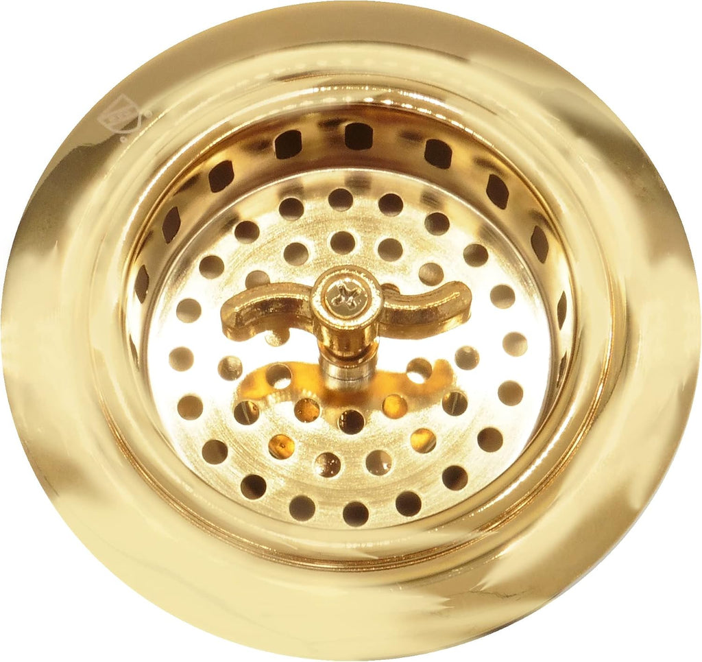 Westbrass CO2195S-01 Combo Pack 3-1/2' Wing Nut Twist Style Large Kitchen Sink Basket Strainer and Extra-Deep Collar Kitchen Sink Waste Disposal Flange with Strainer Stopper, Polished Brass