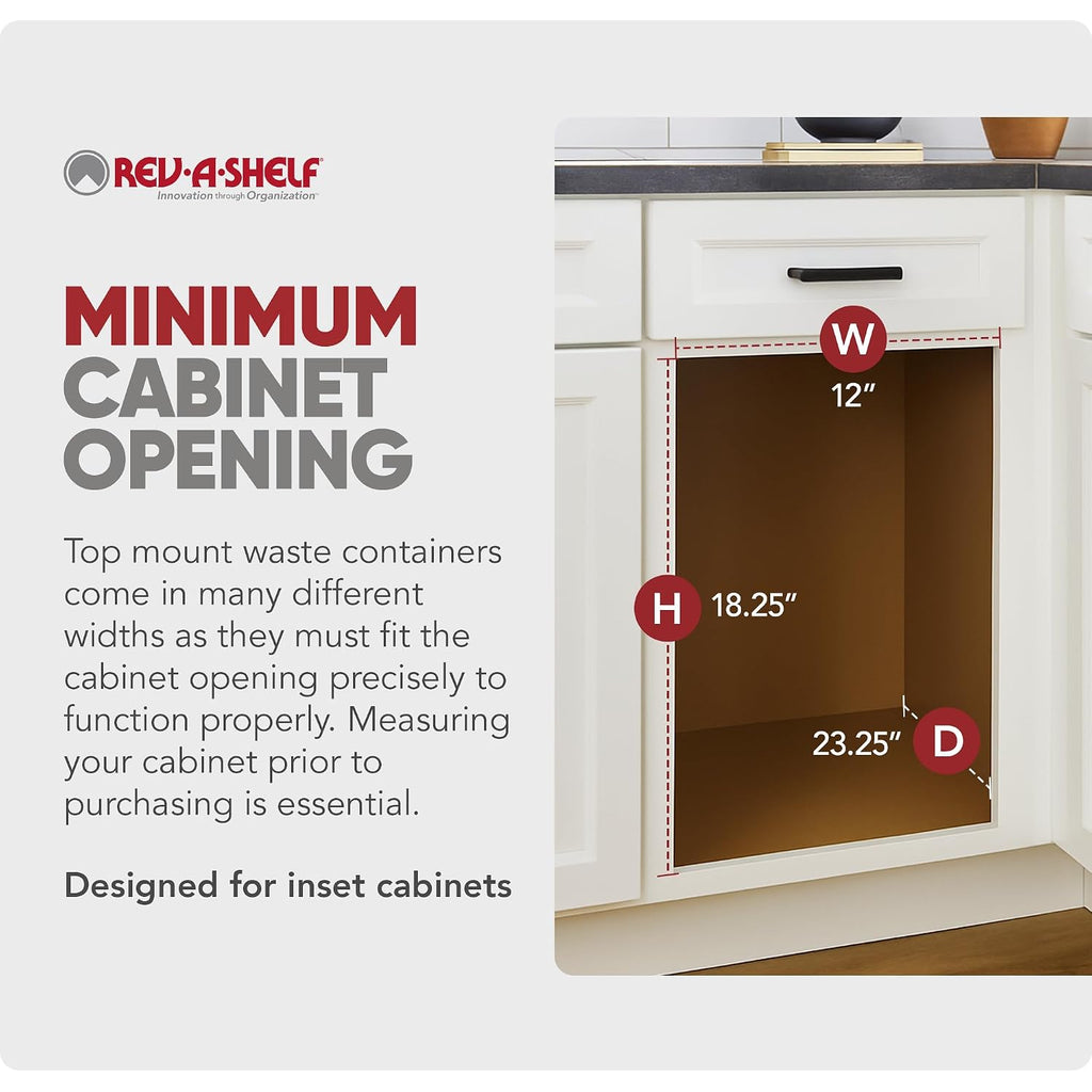 Rev-A-Shelf 27 Qt Top Mount Double Pullout Under Cabinet Kitchen Trash Cans w/Soft-Close for Base Cabinets, 150 Pound Rated Full-Extension Slides, Min Opening Width of 12', Silver, 4WCTM-15BBSCDM2