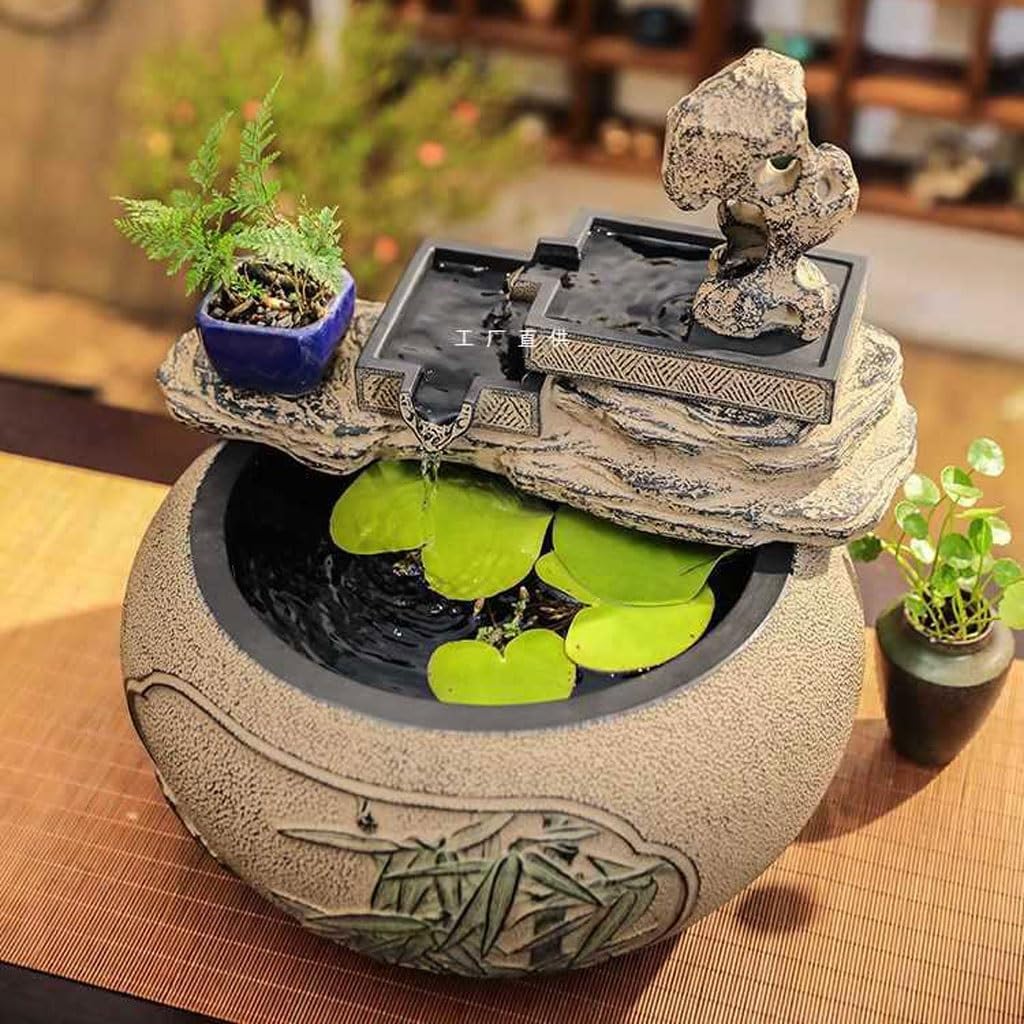 GUERNSEY Tabletop Fountain Chinese Style Water Ornaments Home Porch Living Room Desktop Office Circulating Water Fountain Landscape Indoor Fountain