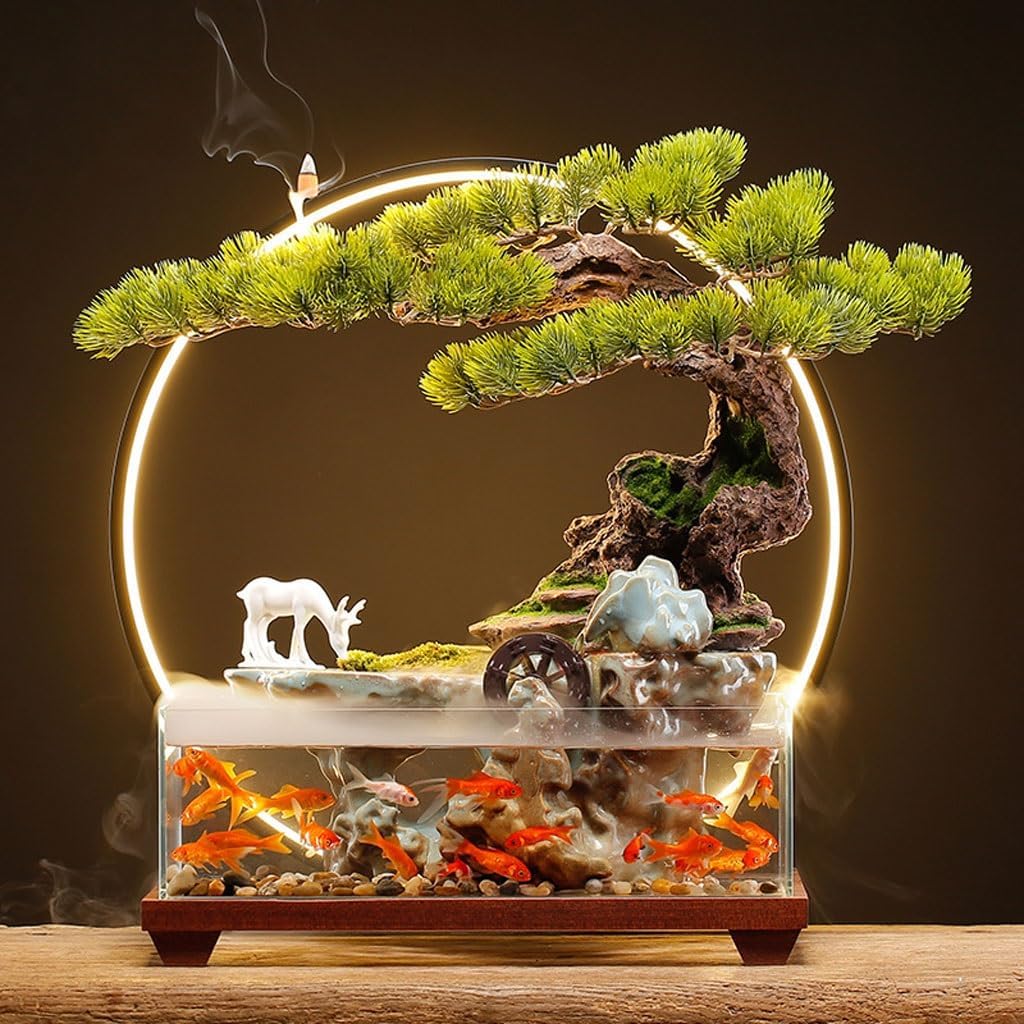 GUERNSEY Tabletop Fountain Tabletop Fountains Flowing Water Glass Fish Tank Decorative Ornaments Living Room Desktop Circulating Water Table Fountain Ornaments Indoor Fountain