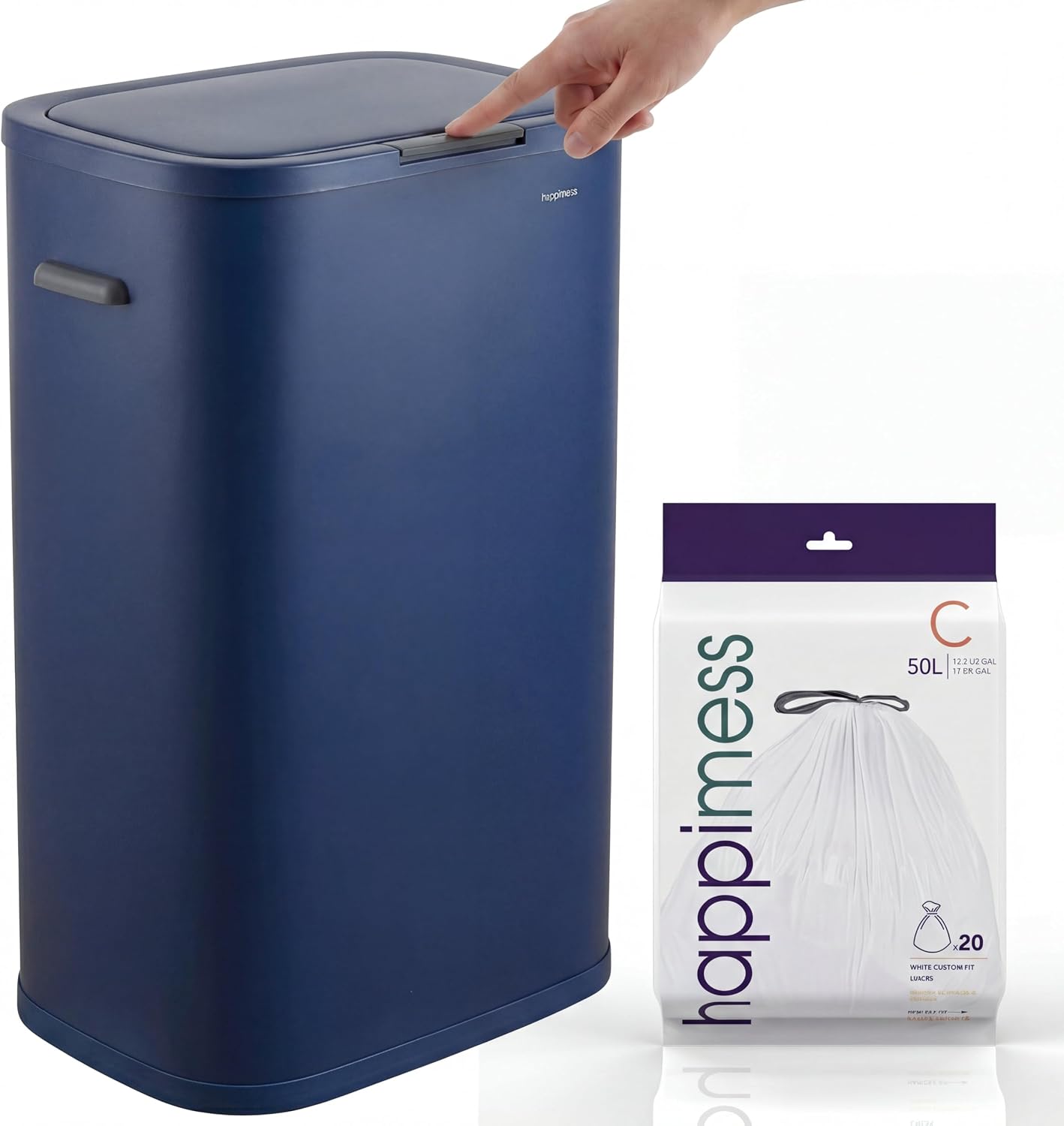 happimess HPM1017J Tammi Kitchen 14.5-Gallon Slim Metal Push Button Trash Can for Home, Kitchen, Laundry Room, Office, Bedroom, Bathroom, Denim Blue