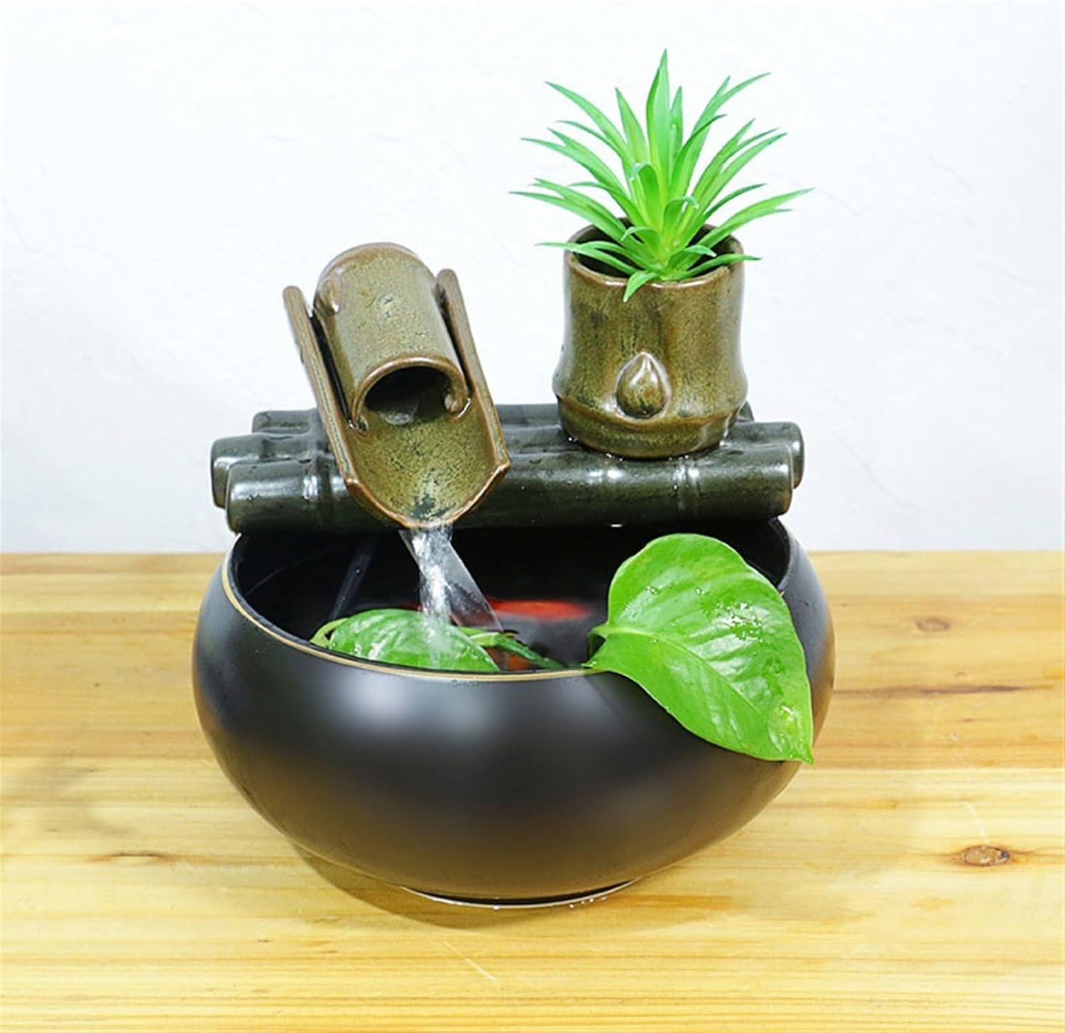 GLigeT Tabletop Fountain Rustic Style Ceramic Cycle Water Fountain Home Living Room TV Cabinet Decorative Furnishings Desktop Small Ornaments Water Fountain Decor