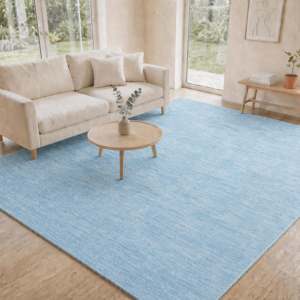 RUGSREAL 8x10 Washable Rug for Living Room Non-Slip Modern Abstract Area Rug Stain Resistant Large Bedroom Rug Contemporary Accent Throw Floor Carpet Solid Rug for Dining Room Home Decor, Blue