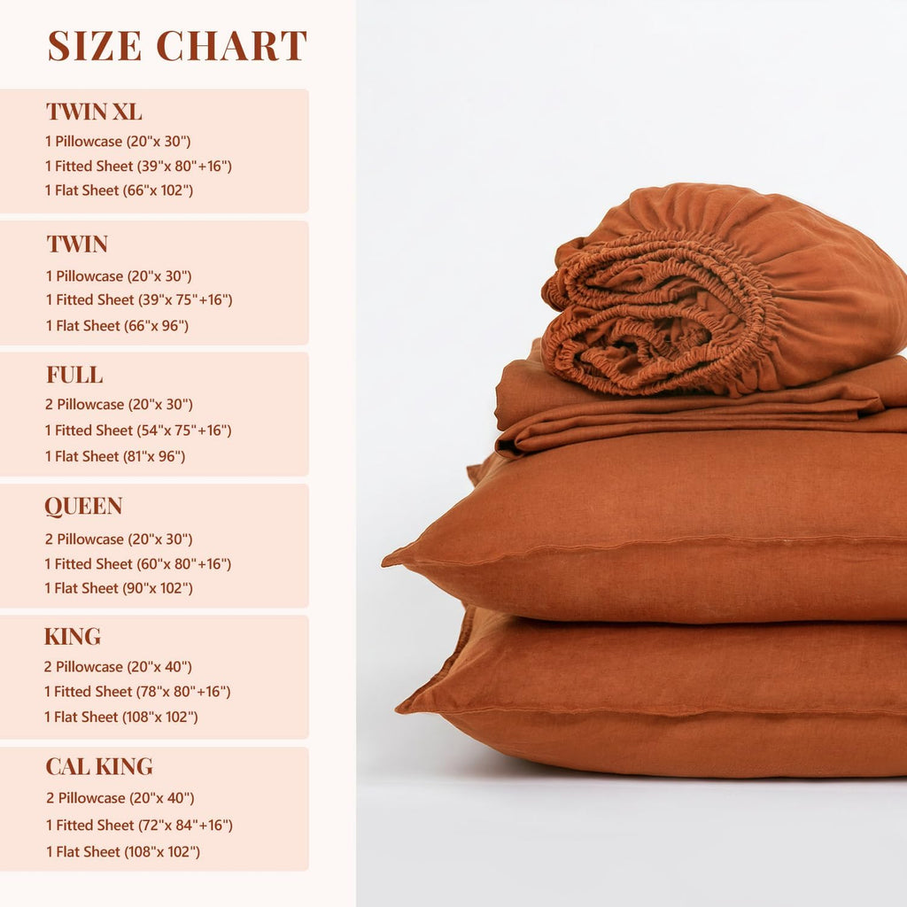 S VICTORY SYMBOL 100% Organic Linen Sheets Set Queen Size,Natural French Flax from Normandy Bedding Set with Stone Washed 4 Pieces,Ultra Soft Breathable(Caramel)