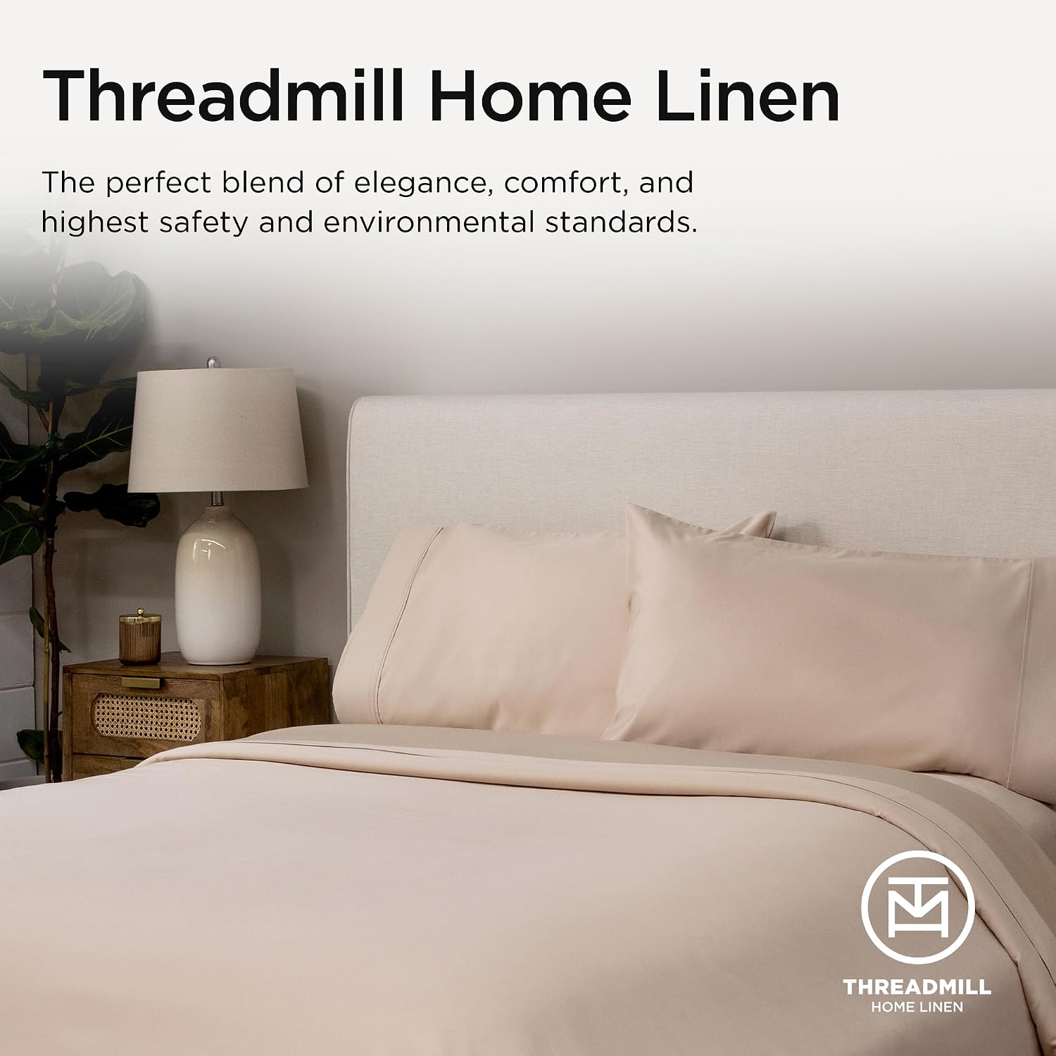 Threadmill Luxury Supima Cotton Sheets, Luxury 1200 Thread Count Soft 100% Cotton Sheets for Queen Size Bed, 4 Pc Beige Bed Sheets Queen Set, 5-Star Hotel Quality Deep Pocket Bed Sheets Set