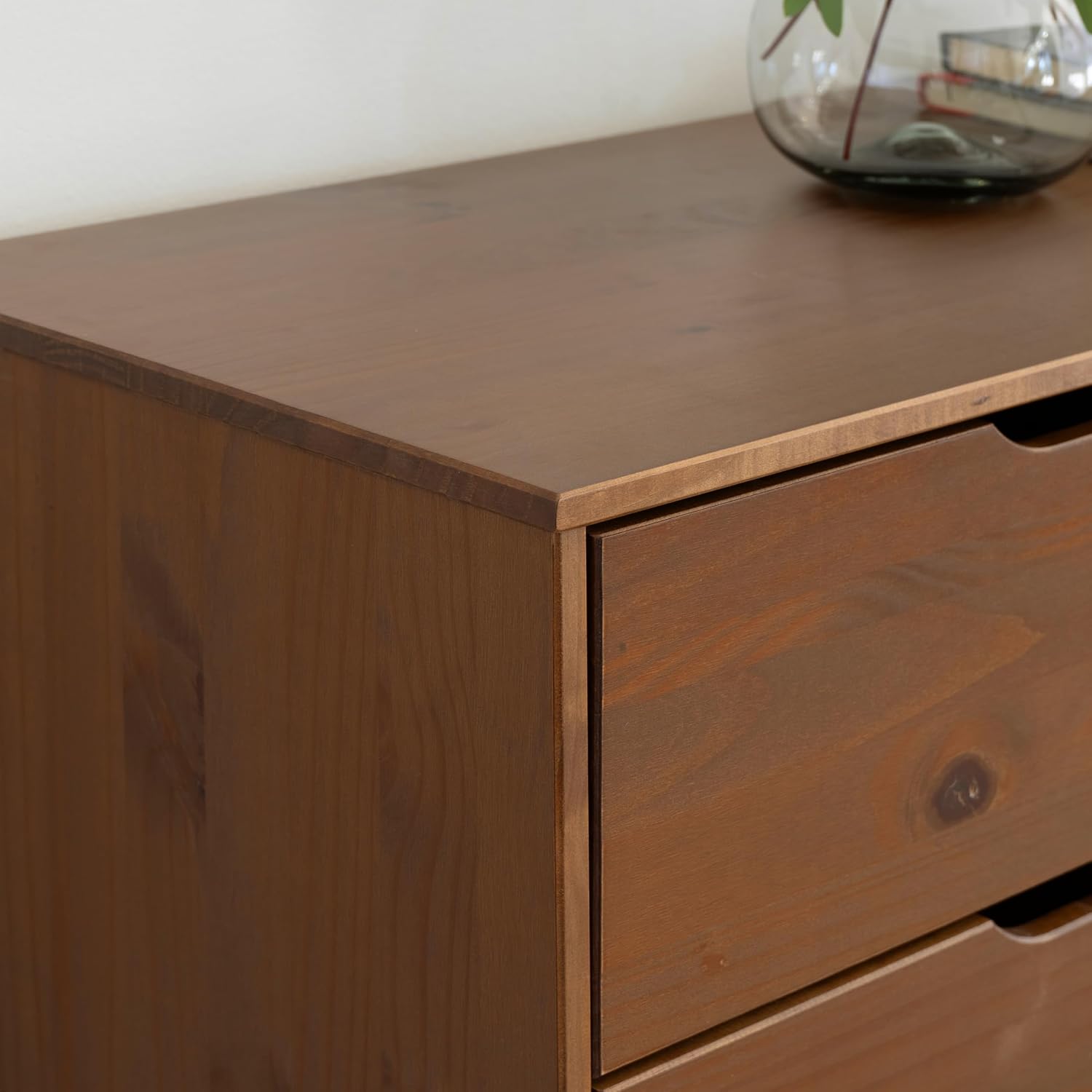 Powell Fordham Walnut Solid Pine Wood Twin Sized Platform Bed with Six Drawer Dresser and Set of 2 Two Drawer Nightstands