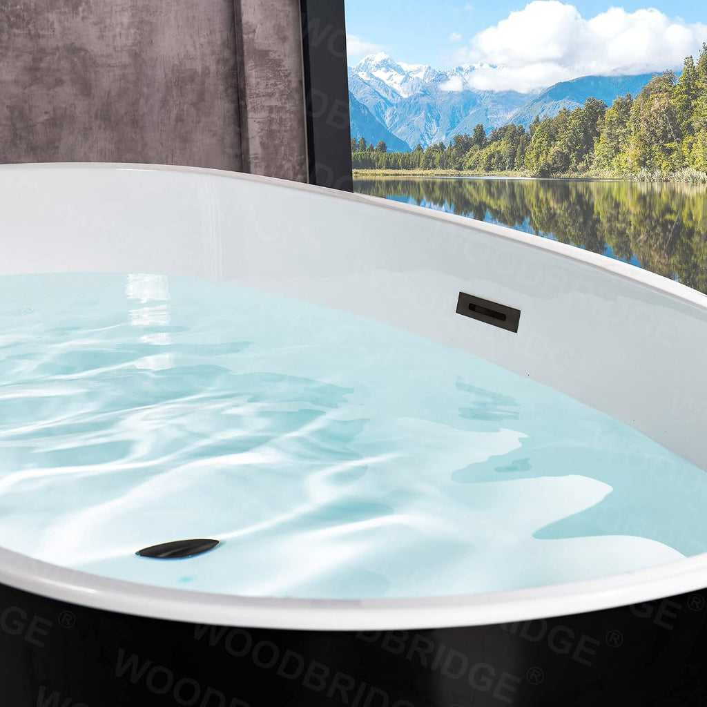 WOODBRIDGE 59' Acrylic Freestanding Bathtub Contemporary Soaking Black Tub with Matte Black Overflow and Drain,Black,B1818 MB