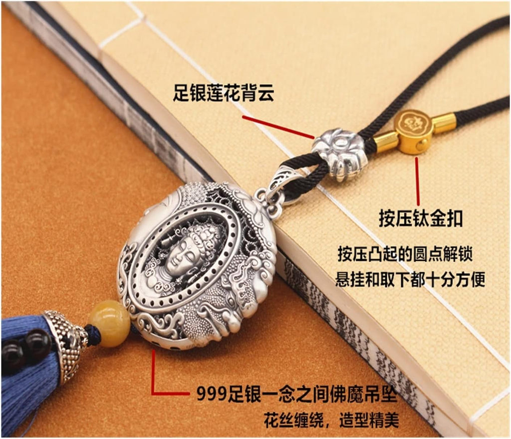 TITIZA Car Interior Good Luck Pendant Car Rearview Mirror Pendant 999 Sterling Silver Peace of Mind Between A Car Charm Car Accessories (Color : 2#)