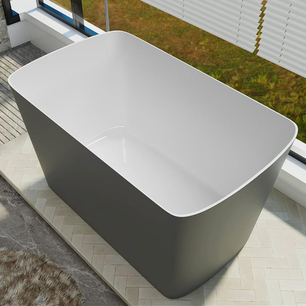 47' Lucite Acrylic Freestanding Bathtub，Square Shape Janpanese Soaking Tub,Toe-tap Chrome Right Drain, Slotted Overflow, cUPC Certified,Glossy 37°Gray