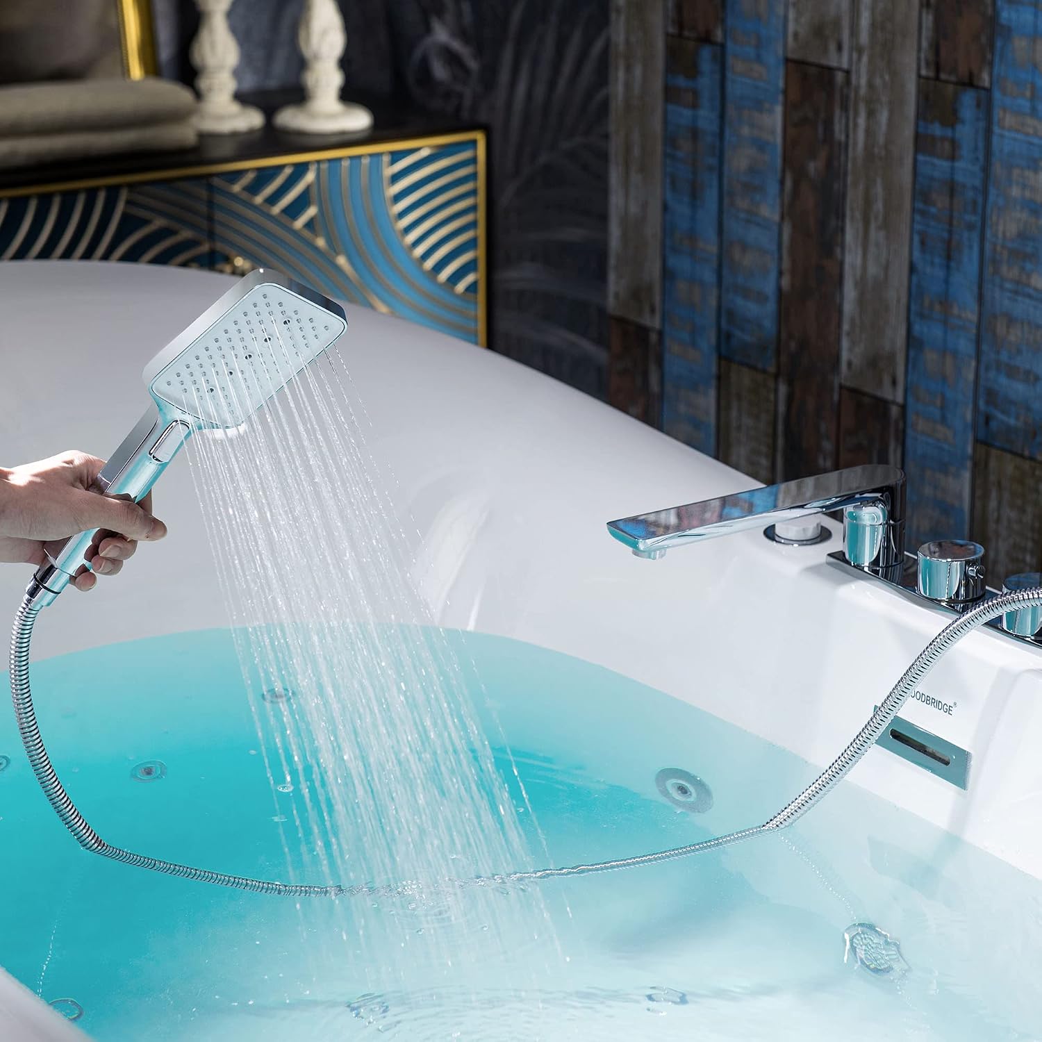 WOODBRIDGE 72' x 35-3/8' Whirlpool Water Jetted and Air Bubble Freestanding Heated Soaking Combination Bathtub wirh LED control panel and Faucet, BJ400+F0041CH