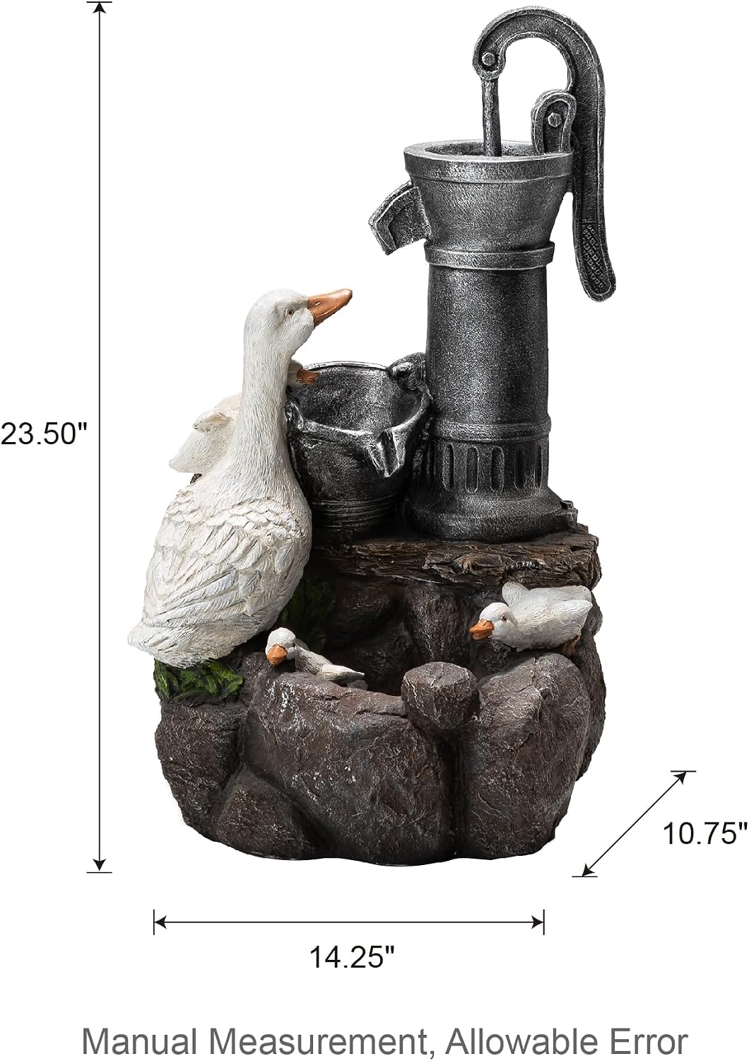 Glitzhome Outdoor Fountain 23.25' Height, Waterfall Fountains Indoor Water Fountain Freestanding Water Feature Fountains with Pump and LED Lights, Outside Garden Backyard Decor, Cute Duck