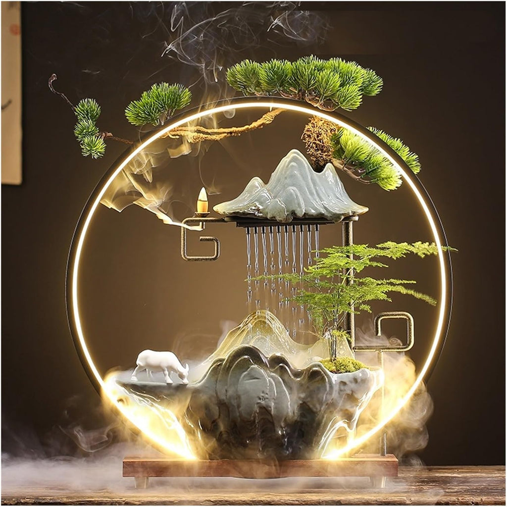 GUERNSEY Tabletop Fountain Chinese Creative Circulating Water Fountain Fortune-attracting Ornaments Living Room Office Desktop Atomizing Humidifier Indoor Fountain(F)
