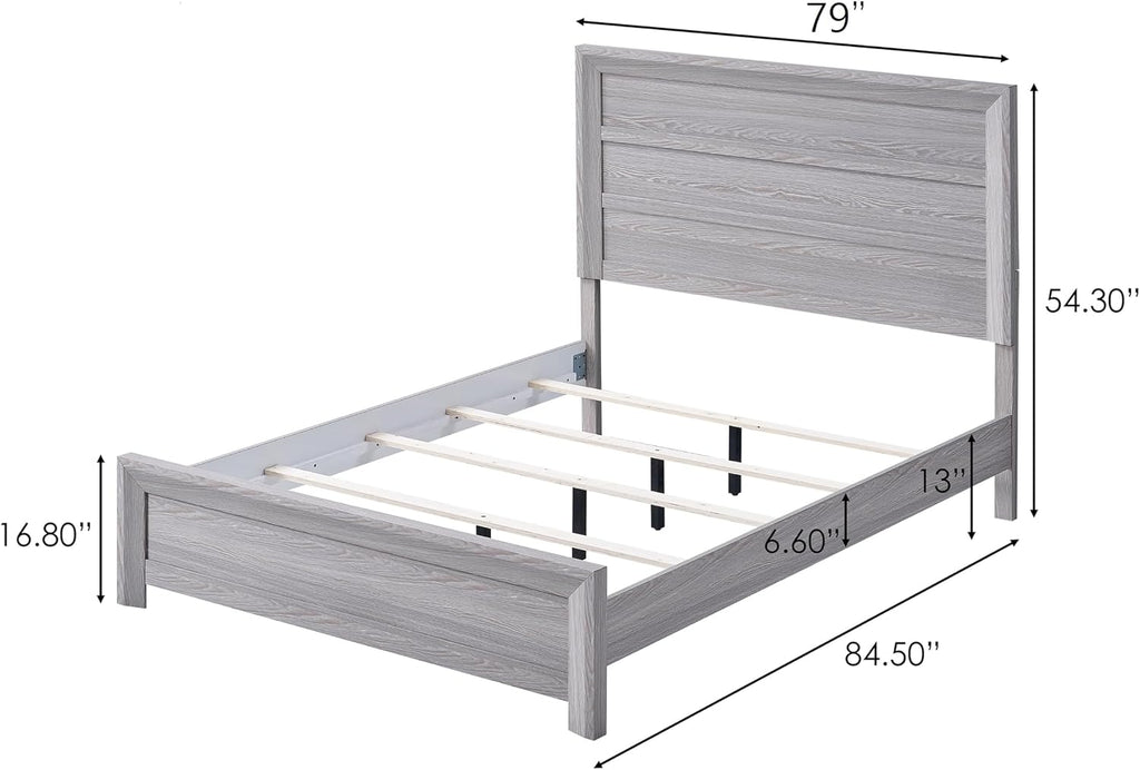 Drift Wood Grey Finish 6pc Queen Size Panel Bed Set Wooden Bedroom Furniture Contemporary