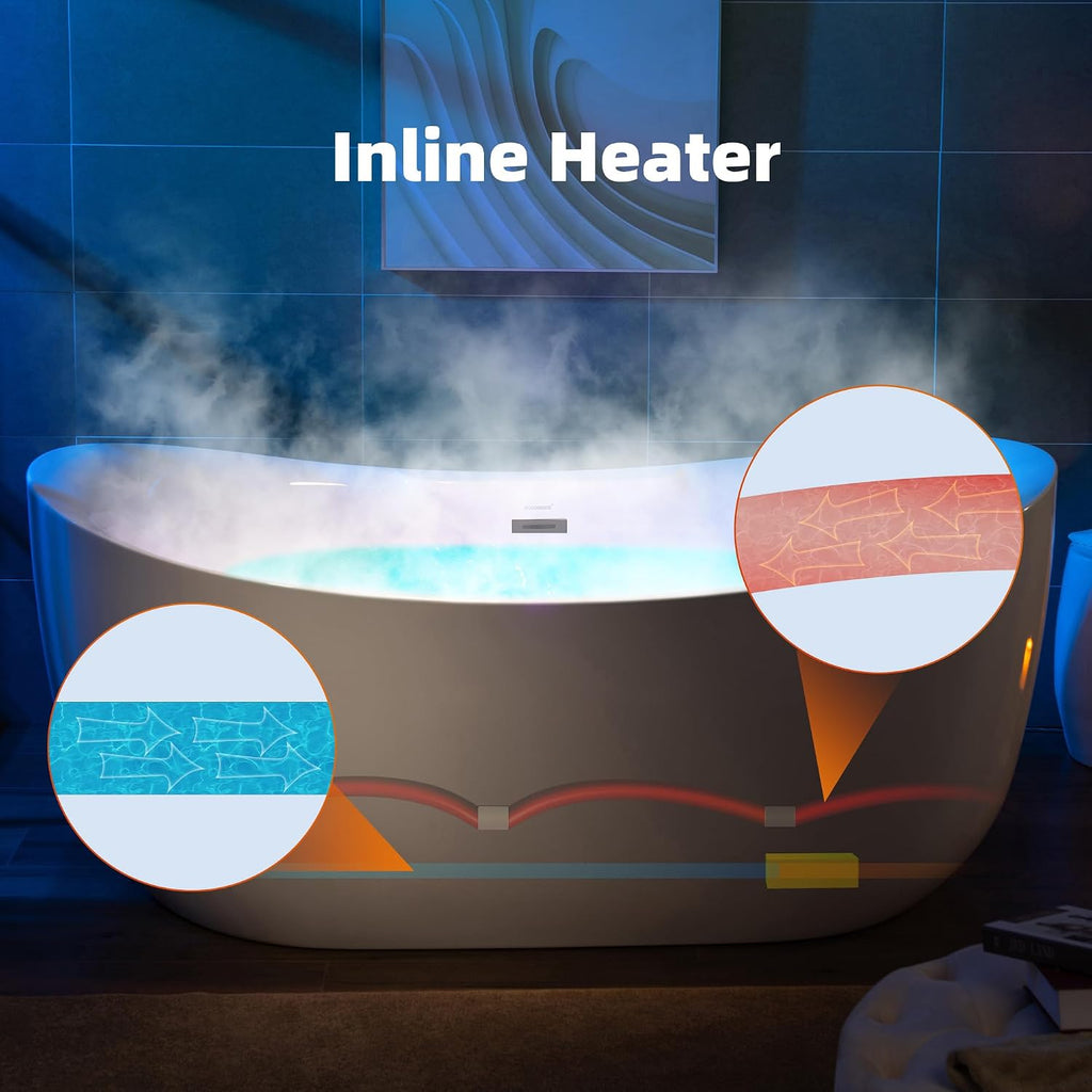 WOODBRIDGE 72' x 35-3/8' Whirlpool Water Jetted and Air Bubble Freestanding Heated Soaking Combination Bathtub with LED control panel,Matte Black drain and overflow,BM-400