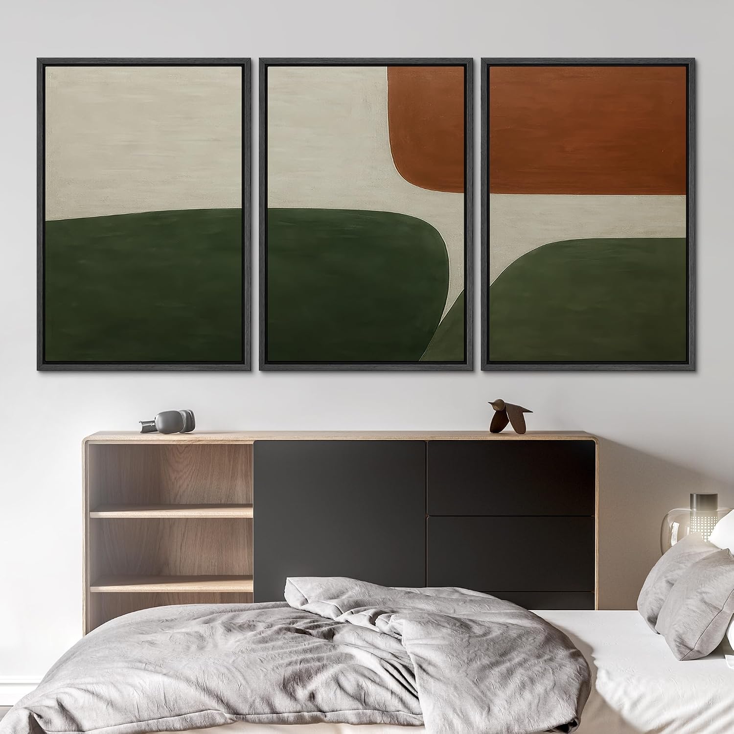 SIGNLEADER Framed Canvas Print Wall Art Set Green Rust Minimalist Color Block Abstract Illustrations Modern Art Boho Decorative for Living Room, Bedroom, Office - 24'x36'x3 BLACK